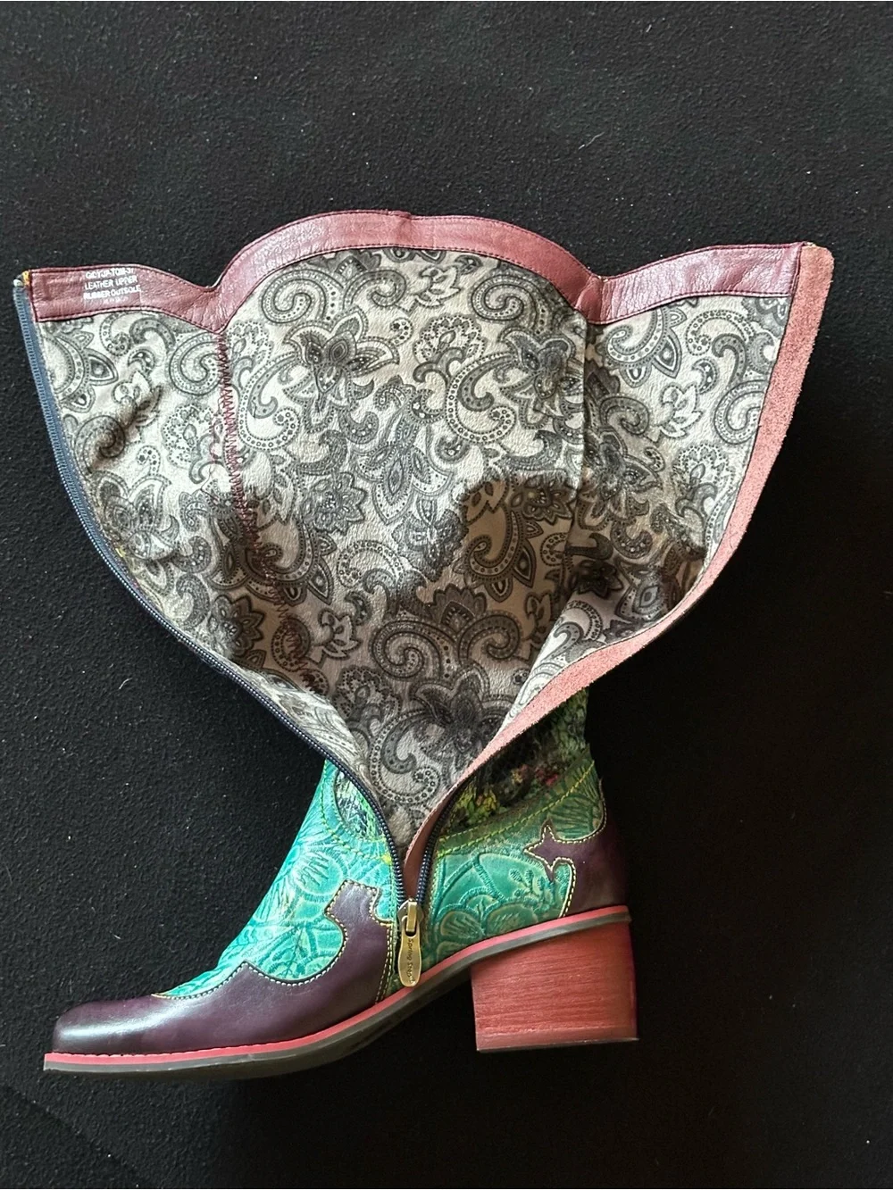 Brand New! L’Artiste Tortoise Western Cowboy Vintage Boots floral interior